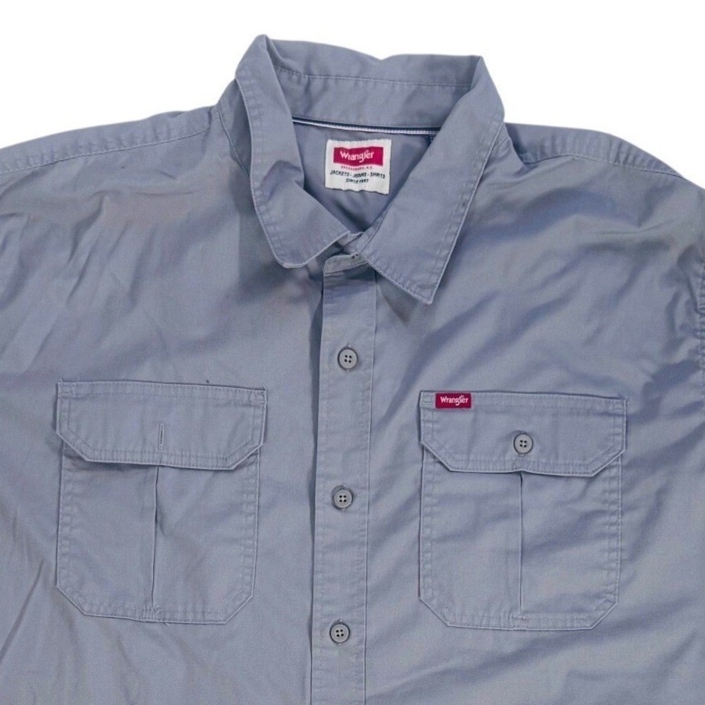 Wrangler Men's Short Sleeve Button Down Work Shirt Blue Gray 2XL